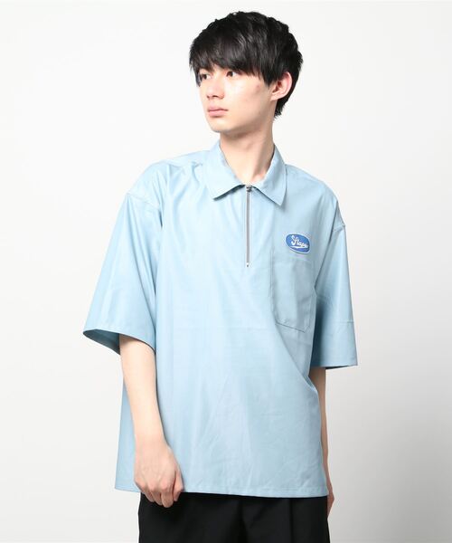 セール】wide silhouette half zip Work shirt/ワイドシルエット