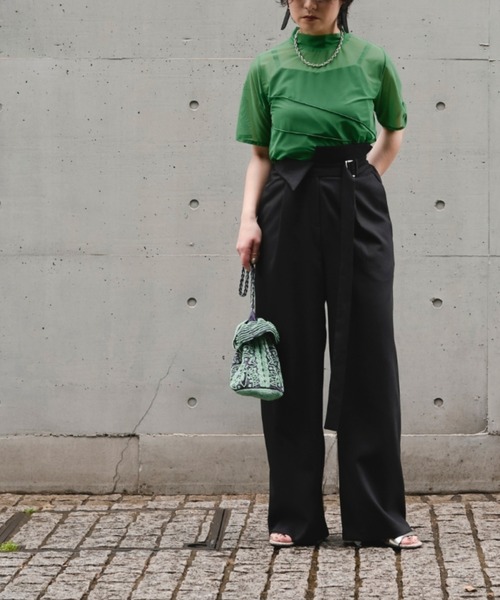 Ezick（エジック）の「【&g’aime】シアーメロートップス（Tシャツ/カットソー・レディース・ブラック/グリーン・FREE）」の3枚目の写真