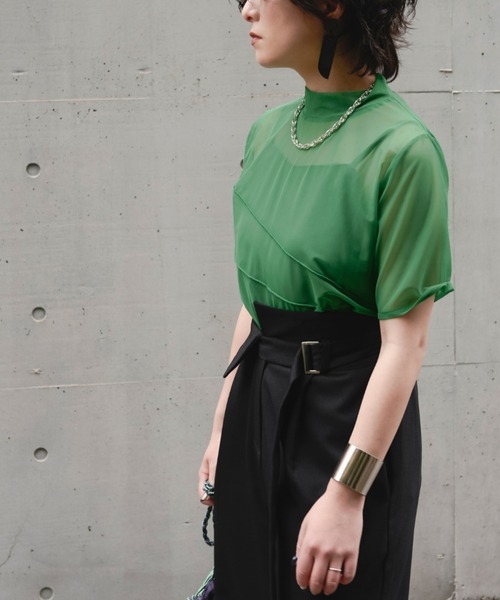 Ezick（エジック）の「【&g’aime】シアーメロートップス（Tシャツ/カットソー・レディース・ブラック/グリーン・FREE）」の17枚目の写真