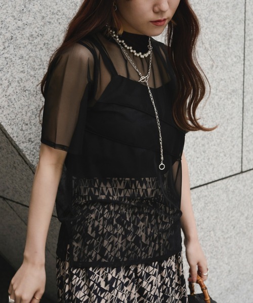 Ezick（エジック）の「【&g’aime】シアーメロートップス（Tシャツ/カットソー・レディース・ブラック/グリーン・FREE）」の15枚目の写真