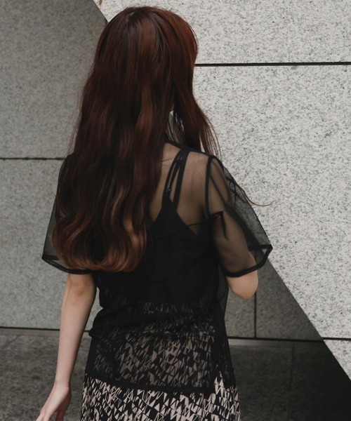 Ezick（エジック）の「【&g’aime】シアーメロートップス（Tシャツ/カットソー・レディース・ブラック/グリーン・FREE）」の9枚目の写真