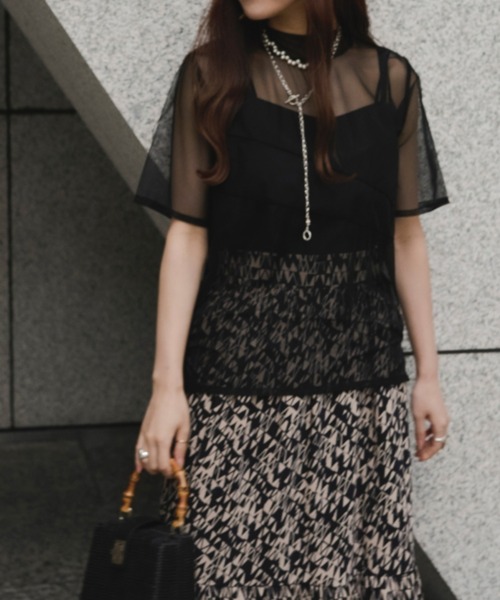 Ezick（エジック）の「【&g’aime】シアーメロートップス（Tシャツ/カットソー・レディース・ブラック/グリーン・FREE）」の18枚目の写真