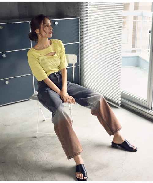 Settimissimo(セッティミッシモ)の「シアーシャーリング2WAYデザイントップスカットソー(Tシャツ/カットソー・レディース・ブラック/ライム/アイボリー・FREE)」の7枚目の写真