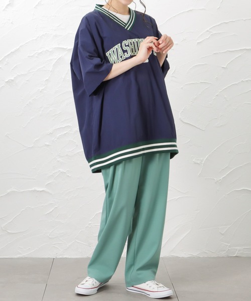 Mac-House(マックハウス)の「Vネックラインリブ布帛プルオーバー(Tシャツ/カットソー・メンズ・ブラック/ネイビー/イエロー/グリーン・M/L)」の4枚目の写真