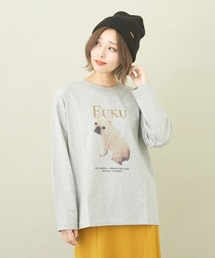 CUBE SUGAR（キューブシュガー）の「猫犬プリント長袖クルーネックフォトTシャツ（Tシャツ/カットソー）」