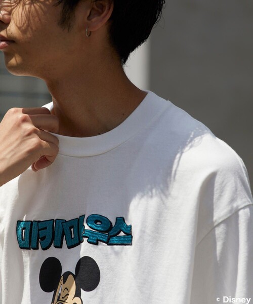 FREAK'S STORE（フリークスストア）の「FREAK'S STORE/フリークスストア DISNY ハングル刺繍 ミッキーTEE/半袖Tシャツ（Tシャツ/カットソー・メンズ・ホワイト/ライトグレー/ブラック/オリーブ/ブルー・SMALL/MEDIUM/LARGE）」の12枚目の写真