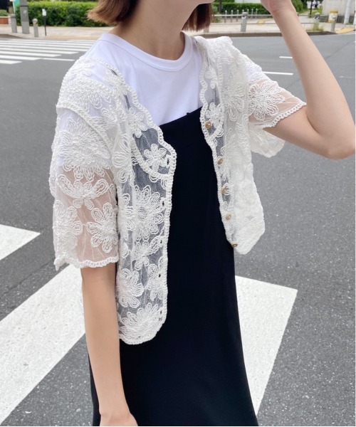 Ambre Ciel（アンブルシエル）の「花柄シアーカーディガン／【WEB/EC限定商品】（カーディガン/ボレロ・レディース・ブラック/オフホワイト・FREE）」の9枚目の写真