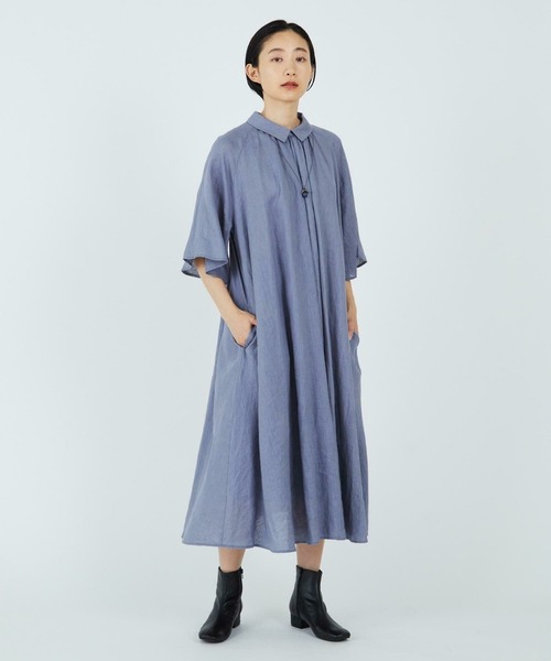 【美品】アデュートリステス　リネンシャツワンピース　半袖　Aライン　（792） 美品】アデュートリステス リネンシャツワンピース 半袖 Aライン
