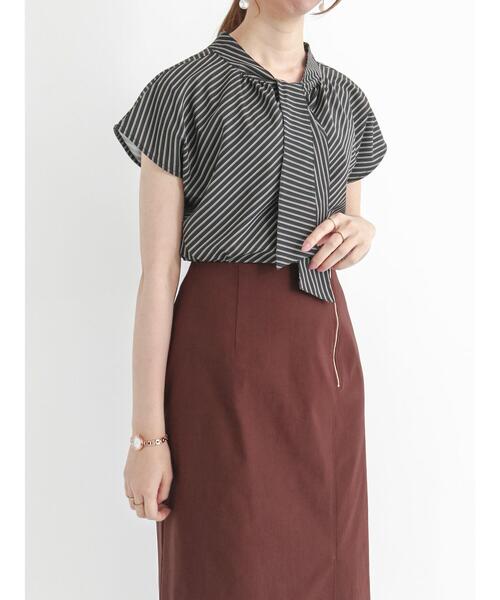 Te chichi（テチチ）の「幾何学/ストライプボウタイブラウス（シャツ/ブラウス・レディース・ブラック/ネイビー/オフホワイト/ボルドー・ﾌﾘ-）」の9枚目の写真