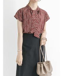 幾何学/ストライプボウタイブラウス