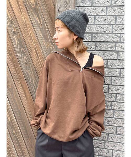 Ungrid（アングリッド）の「【WEB限定】ジップルーズスウェット（スウェット・レディース・ライトグレー/ブラック/ブラウン/ピンク/グリーン・FREE）」の4枚目の写真