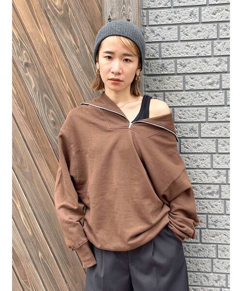 Ungrid（アングリッド）の「【WEB限定】ジップルーズスウェット（スウェット・レディース・ライトグレー/ブラック/ブラウン/ピンク/グリーン・FREE）」の13枚目の写真