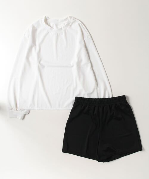 BiYOOON wear(ビヨーンウェア)の「ラッシュガード / ショートパンツセット(その他トップス・レディース・ホワイト×グレー/ホワイト×グリーン/ホワイト×ブラウン/ベージュ×ブラック/ブラック×ブラック/ブラック系その他/ホワイト×ブラック/ホワイト系/ホワイト系1/ブラック系その他2・FREE)」の1枚目の写真
