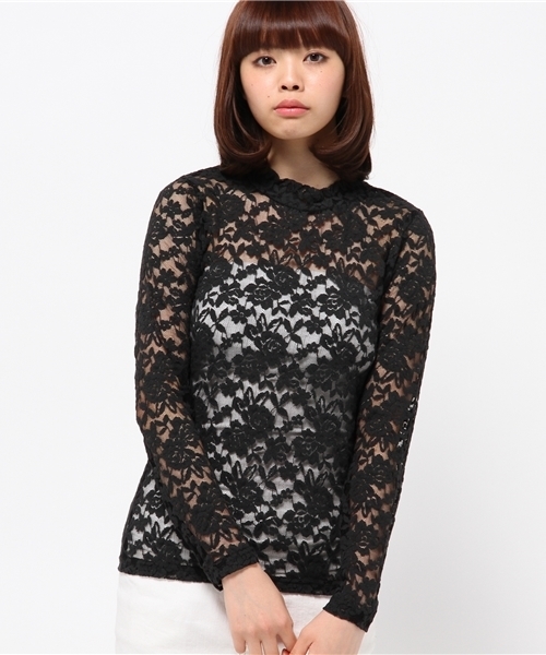 OUTLET（アウトレット）の「【Discoat】総レースハイネックL/S（Tシャツ/カットソー・レディース・オフホワイト/ブラック・FREE）」の2枚目の写真