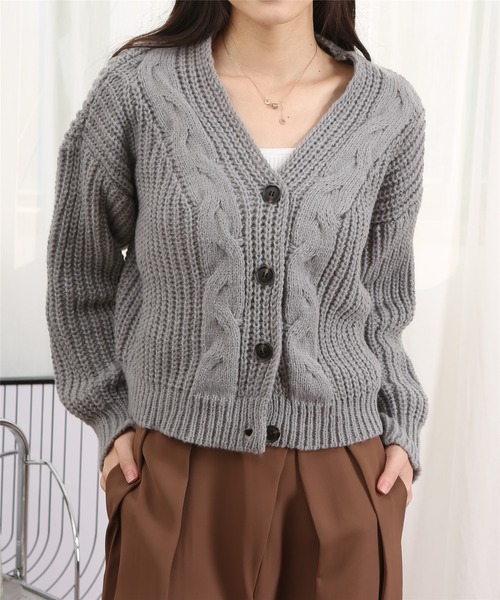 MAISON DE THERESE(メゾン ド テレーズ)の「ルーズシルエット ケーブルニットカーディガン(カーディガン/ボレロ・レディース・アイボリー/グレー・FREE)」の6枚目の写真
