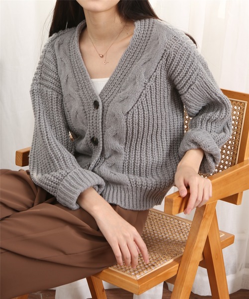 MAISON DE THERESE(メゾン ド テレーズ)の「ルーズシルエット ケーブルニットカーディガン(カーディガン/ボレロ・レディース・アイボリー/グレー・FREE)」の10枚目の写真