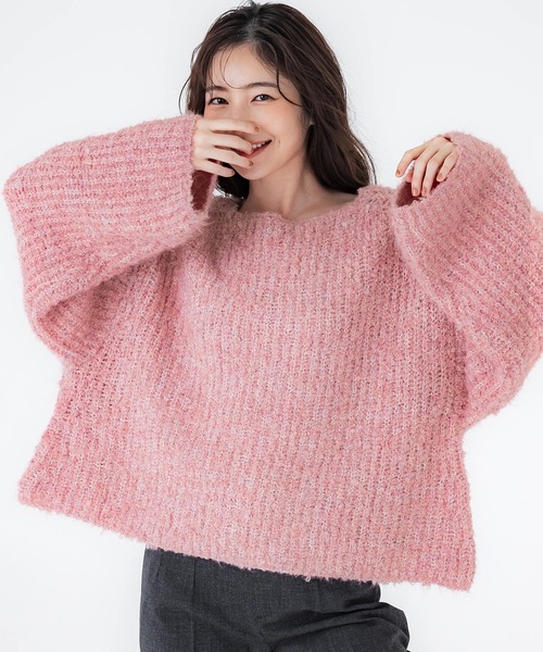 coca(coca)(コカ)の「ブークレヤーンボートネックニット(ニット/セーター・レディース・ネイビー/ピンク/チャコール/グレー/ライトピンク・ONE SIZE/L/M)」の18枚目の写真