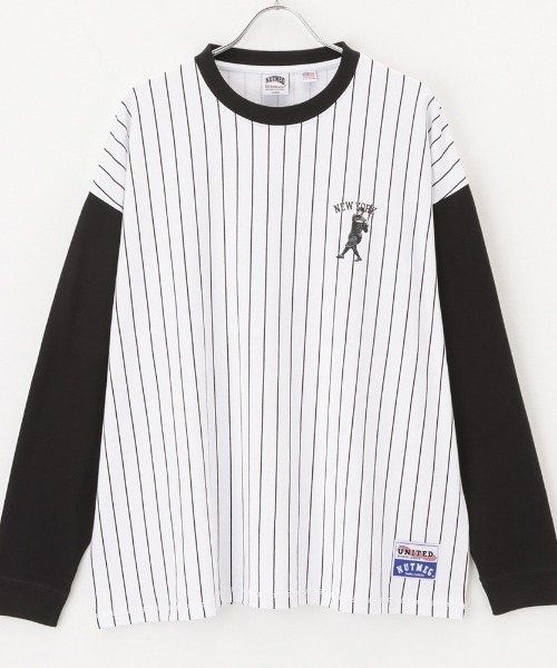 Goodwear（グッドウェア）の「GOOD WEAR x NUTMEG ビッグシルエット 配色切替ロゴプリントロングスリーブTシャツ（Tシャツ/カットソー・メンズ・ブラック/グレー/ホワイト×ブラック/ホワイト×ネイビー・XL/L/M）」の6枚目の写真