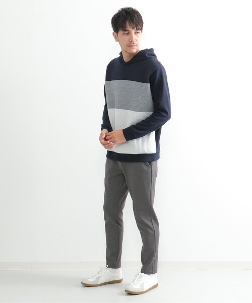 ikka（イッカ）の「切り替えジャガードプルパーカー（スウェット・メンズ・ホワイト/ネイビー・S/M/L/XL）」の4枚目の写真