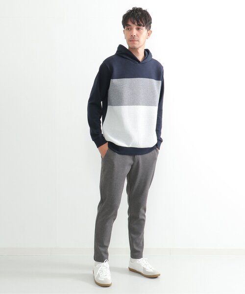 ikka（イッカ）の「切り替えジャガードプルパーカー（スウェット・メンズ・ホワイト/ネイビー・S/M/L/XL）」の5枚目の写真