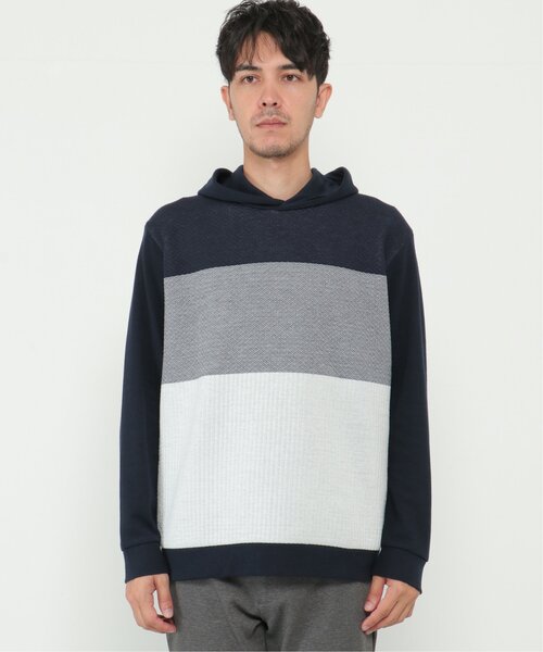 ikka（イッカ）の「切り替えジャガードプルパーカー（スウェット・メンズ・ホワイト/ネイビー・S/M/L/XL）」の11枚目の写真