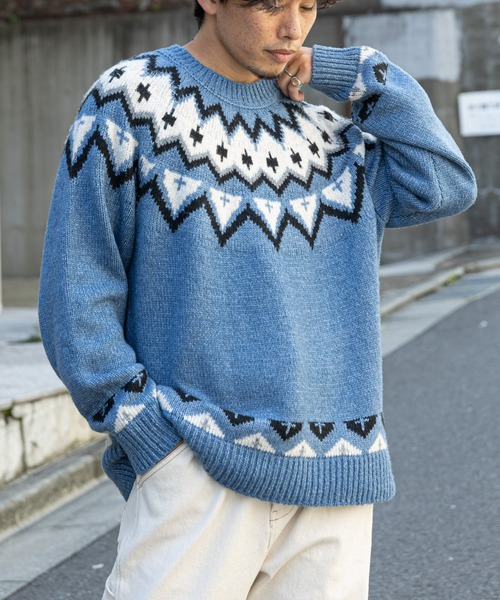 CIAOPANIC TYPY（チャオパニックティピー）の「【OSORO】ノルディックニットプルオーバー（ニット/セーター・メンズ・ブラウン/サックスブルー/アイボリー・L/M/S）」の11枚目の写真