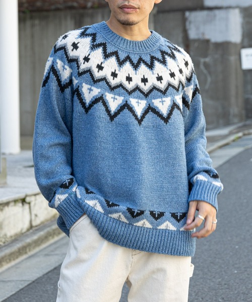 CIAOPANIC TYPY（チャオパニックティピー）の「【OSORO】ノルディックニットプルオーバー（ニット/セーター・メンズ・ブラウン/サックスブルー/アイボリー・L/M/S）」の12枚目の写真