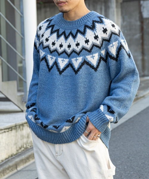 CIAOPANIC TYPY（チャオパニックティピー）の「【OSORO】ノルディックニットプルオーバー（ニット/セーター・メンズ・ブラウン/サックスブルー/アイボリー・L/M/S）」の14枚目の写真