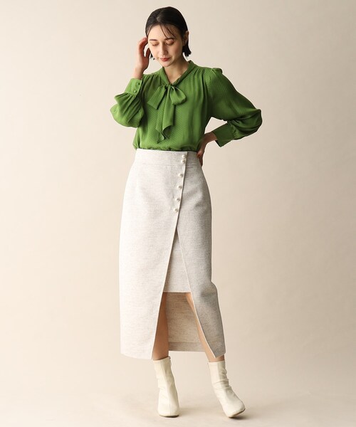 OPAQUE.CLIP（オペークドットクリップ）の「◆ドットジャカードボウタイブラウス（シャツ/ブラウス・レディース・ダークグリーン/ネイビー/ナチュラル・38）」の7枚目の写真