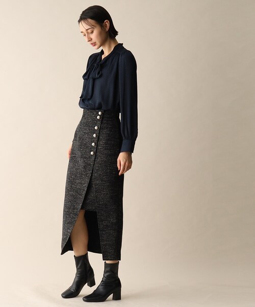 OPAQUE.CLIP（オペークドットクリップ）の「◆ドットジャカードボウタイブラウス（シャツ/ブラウス・レディース・ダークグリーン/ネイビー/ナチュラル・38）」の8枚目の写真