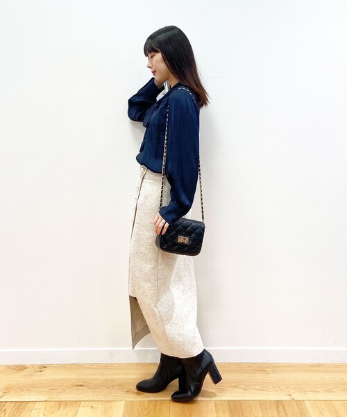 OPAQUE.CLIP（オペークドットクリップ）の「◆ドットジャカードボウタイブラウス（シャツ/ブラウス・レディース・ダークグリーン/ネイビー/ナチュラル・38）」の5枚目の写真