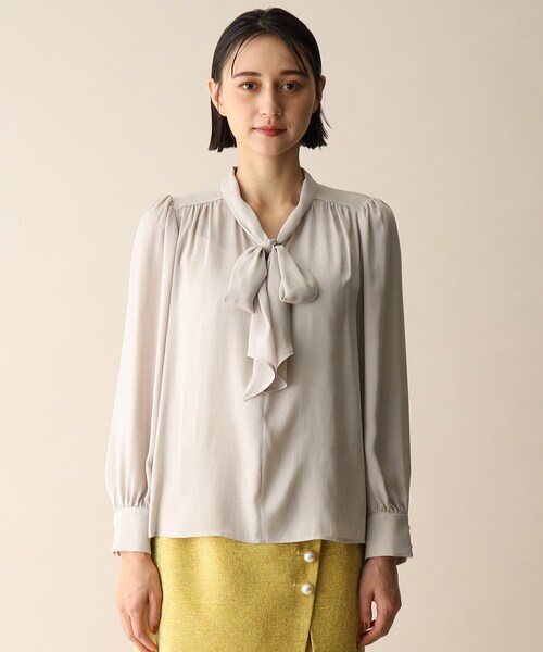 OPAQUE.CLIP（オペークドットクリップ）の「◆ドットジャカードボウタイブラウス（シャツ/ブラウス・レディース・ダークグリーン/ネイビー/ナチュラル・38）」の6枚目の写真