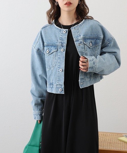 COLONY 2139(コロニートゥーワンスリーナイン)の「クロップドデニムジャケット(デニムジャケット・レディース・ブルー/サックスブルー・FREE)」の10枚目の写真