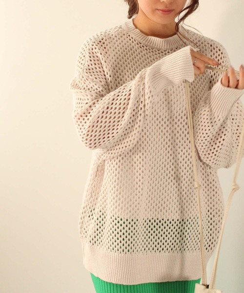 toucher du brise（トゥシェドブリーズ）の「メッシュニット プルオーバー（ニット/セーター・レディース・グレー/ブラック/ライトグリーン/ベージュ/レッド・M）」の4枚目の写真