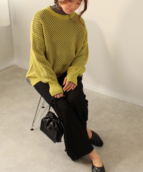 toucher du brise（トゥシェドブリーズ）の「メッシュニット プルオーバー（ニット/セーター・レディース・グレー/ブラック/ライトグリーン/ベージュ/レッド・M）」の20枚目の写真