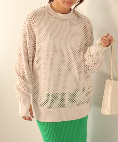toucher du brise（トゥシェドブリーズ）の「メッシュニット プルオーバー（ニット/セーター・レディース・グレー/ブラック/ライトグリーン/ベージュ/レッド・M）」の12枚目の写真