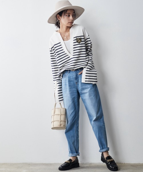 CHIC STYLE（シックスタイル）の「＜大きいサイズ＞綿100％スキッパーボーダーカットソープルオーバー シックスタイル（Tシャツ/カットソー・レディース・ブラック系/ネイビー系・L/LL/3L/5L/4L）」の11枚目の写真