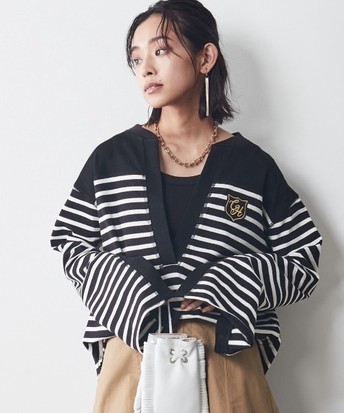 CHIC STYLE（シックスタイル）の「＜大きいサイズ＞綿100％スキッパーボーダーカットソープルオーバー シックスタイル（Tシャツ/カットソー・レディース・ブラック系/ネイビー系・L/LL/3L/5L/4L）」の4枚目の写真