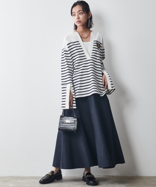 CHIC STYLE（シックスタイル）の「＜大きいサイズ＞綿100％スキッパーボーダーカットソープルオーバー シックスタイル（Tシャツ/カットソー・レディース・ブラック系/ネイビー系・L/LL/3L/5L/4L）」の14枚目の写真