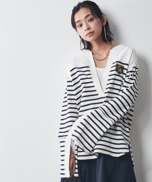 CHIC STYLE（シックスタイル）の「＜大きいサイズ＞綿100％スキッパーボーダーカットソープルオーバー シックスタイル（Tシャツ/カットソー・レディース・ブラック系/ネイビー系・L/LL/3L/5L/4L）」の5枚目の写真