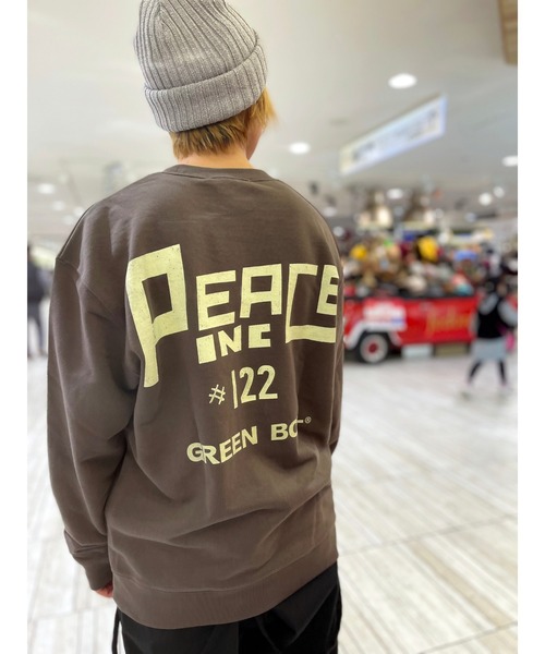 GREEN BOWL（グリーンボウル）の「グリーンボウル GREEN BOWL Crew Neck Sweat(PEACE FIELD柄)（スウェット・メンズ・ネイビー/チャコールグレー・M）」の2枚目の写真