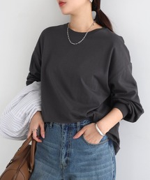 【新色追加】無地ボーダーボリューム袖コットン長袖Tシャツ