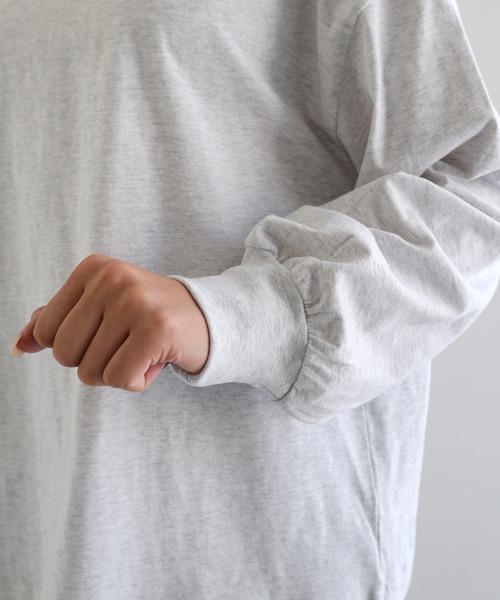 セール】【新色追加】無地ボーダーボリューム袖コットン長袖Tシャツ（T