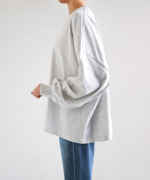 セール】【新色追加】無地ボーダーボリューム袖コットン長袖Tシャツ（T