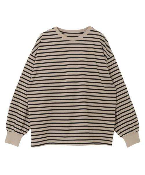 andme（アンドミー）の「【新色追加】無地ボーダーボリューム袖コットン長袖Tシャツ（Tシャツ/カットソー・レディース・チャコールグレー/ブラック/ベージュ/オフホワイト/ブルー/オートミール/スミクロ/ブラウン/ホワイト×ブラック/ベージュ系その他/ブルー系その他/ライトピンク/キナリ/ネイビー・M/L）」の19枚目の写真