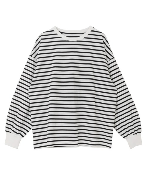 andme（アンドミー）の「【新色追加】無地ボーダーボリューム袖コットン長袖Tシャツ（Tシャツ/カットソー・レディース・チャコールグレー/ブラック/ベージュ/オフホワイト/ブルー/オートミール/スミクロ/ブラウン/ホワイト×ブラック/ベージュ系その他/ブルー系その他/ライトピンク/キナリ/ネイビー・M/L）」の20枚目の写真