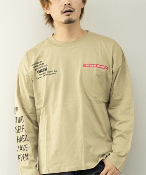 STYLEBLOCK(スタイルブロック)の「ビッグシルエットプリントロングTシャツ(Tシャツ/カットソー・メンズ・ネイビー/ホワイト/グリーン/パープル/ブラック/ブラック系その他/ベージュ/ホワイト系その他2/ホワイト系その他・L/M/LL)」の1枚目の写真