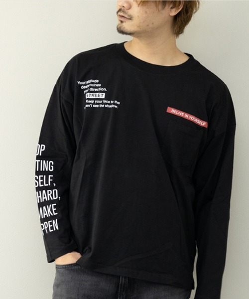STYLEBLOCK(スタイルブロック)の「ビッグシルエットプリントロングTシャツ(Tシャツ/カットソー・メンズ・ネイビー/ホワイト/グリーン/パープル/ブラック/ブラック系その他/ベージュ/ホワイト系その他2/ホワイト系その他・L/M/LL)」の6枚目の写真