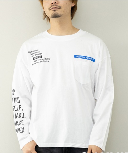 STYLEBLOCK(スタイルブロック)の「ビッグシルエットプリントロングTシャツ(Tシャツ/カットソー・メンズ・ネイビー/ホワイト/グリーン/パープル/ブラック/ブラック系その他/ベージュ/ホワイト系その他2/ホワイト系その他・L/M/LL)」の4枚目の写真