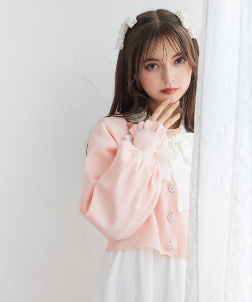 DearMyLoveRose(ディアマイラブローズ)の「きらきらビジューボタンショートニットカーディガン(カーディガン/ボレロ・レディース・ブラック/ベビーピンク/ブルー/ホワイト・M-L/LL~3L)」の14枚目の写真